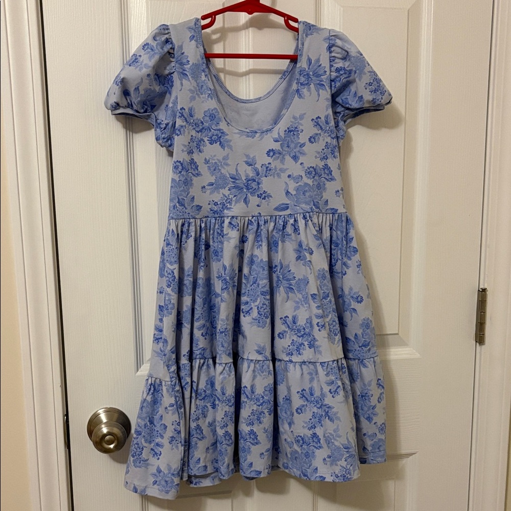 Janie and Jack EVERYDAY Blue Floral Puff-Sleeve Girls' Dress Size 8 - Picture 2 of 4